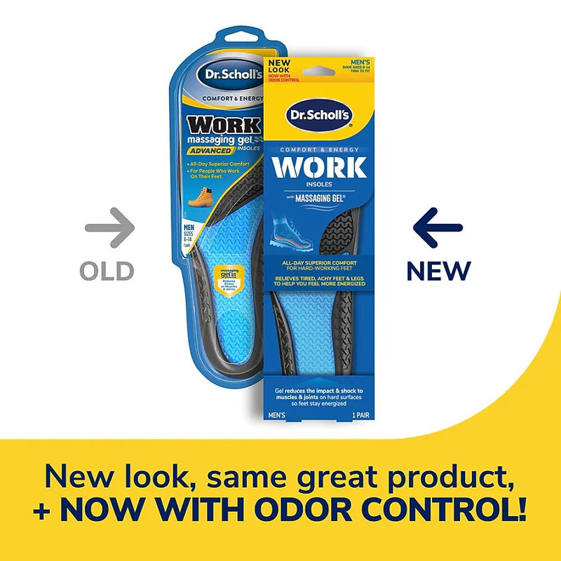Dr. Scholl's Comfort and Energy Work Massaging Gel Insoles, Men Sizes 8-14, 2/Pair (DSC59062)
