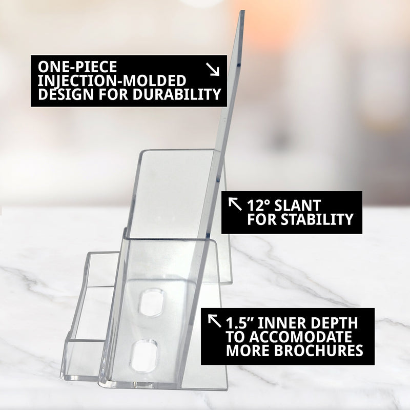 Azar Brochure Holder, 4.125" x 7.25", Vertical, Freestanding, Clear, Acrylic, 50/Pack (252922-50PK)