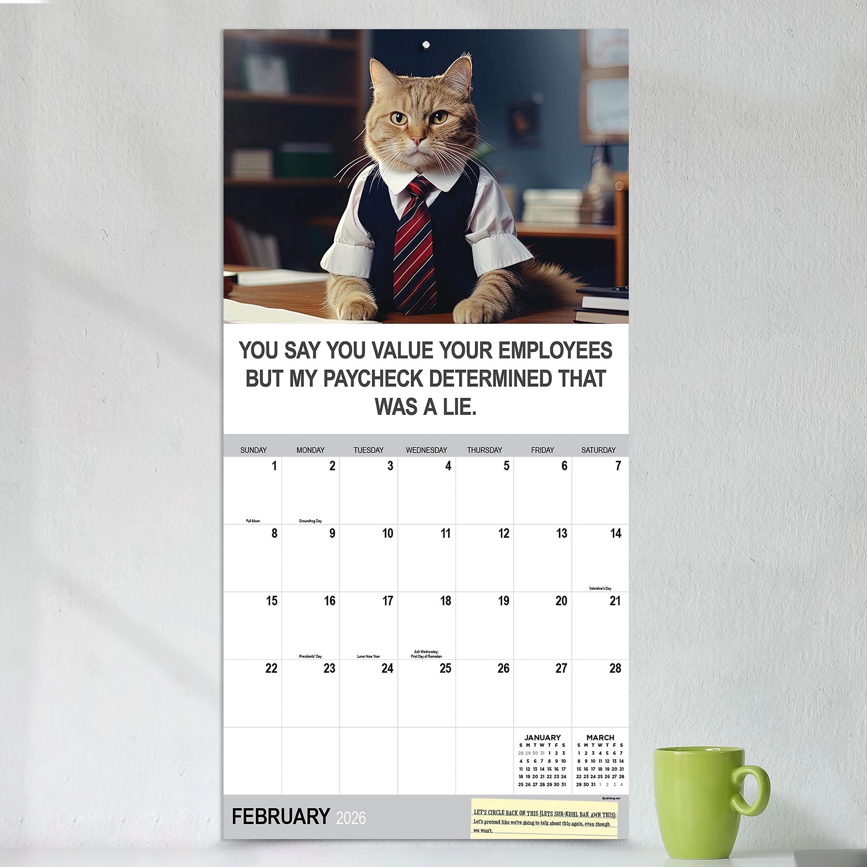 2026 TF Publishing Corporate Cats 12" x 12" Monthly Wall Calendar, Multi (26-1005)
