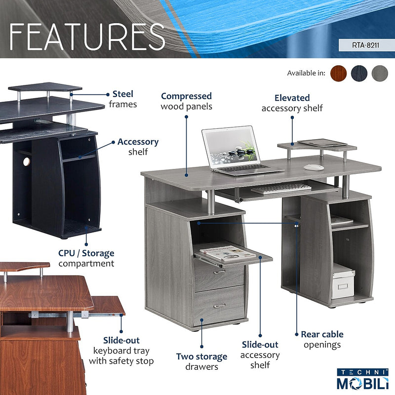 Techni Mobili 47"W Computer Desk, Espresso (RTA-8211-ES18)