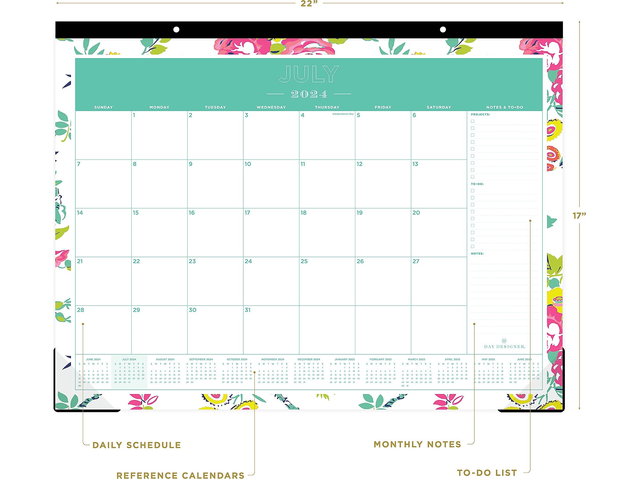 2024-2025 Blue Sky Day Designer Peyton White 22" x 17" Academic Monthly Desk Pad Calendar (107938-A25)