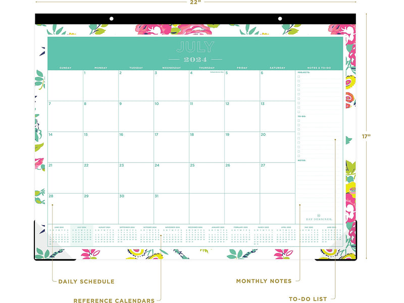 2024-2025 Blue Sky Day Designer Peyton White 22" x 17" Academic Monthly Desk Pad Calendar (107938-A25)