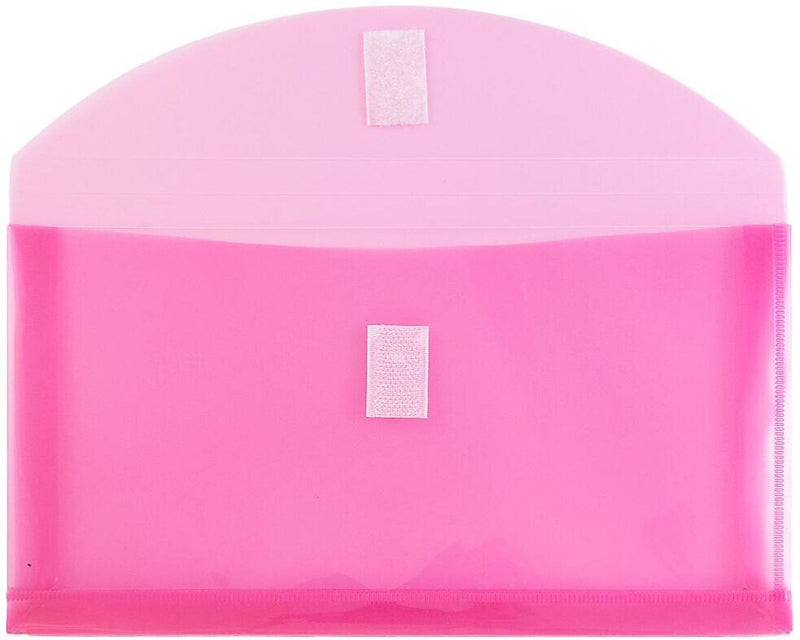 JAM Paper Premium Plastic Filing Envelope with Hook & Loop Closure, 5 1/4" x 10", Fuchsia Pink, 3/Pack (921V1FUX3)