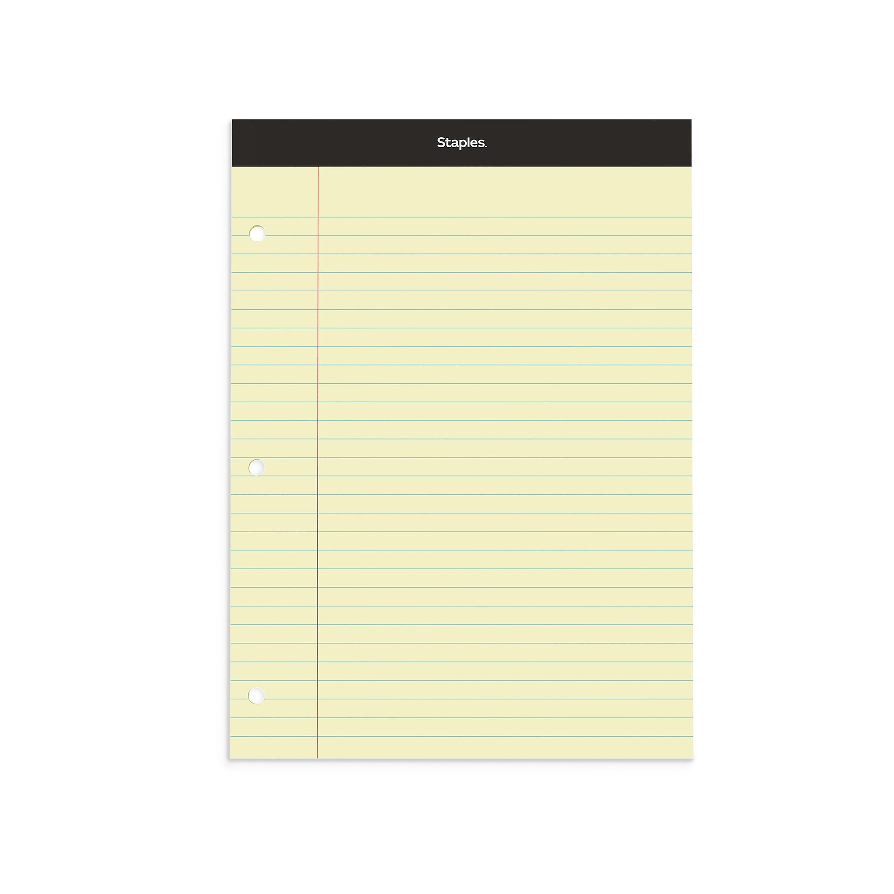 Staples Double-Sheet Notepad, 8.5" x 11.75", Wide Ruled, Canary, 100 Sheets/Pad (20-243)