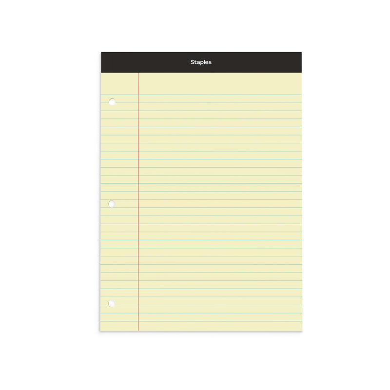 Staples Double-Sheet Notepad, 8.5" x 11.75", Wide Ruled, Canary, 100 Sheets/Pad (20-243)