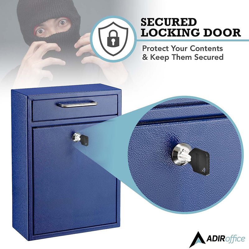 AdirOffice Steel Large Wall Mounted Drop Box Interoffice Mailbox, Key Lock, Blue (631-04-BLU-PKG)