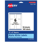 Avery Laser/Inkjet Square Multipurpose Labels, 3" x 3", Matte White, 300 Labels/Box (94101)
