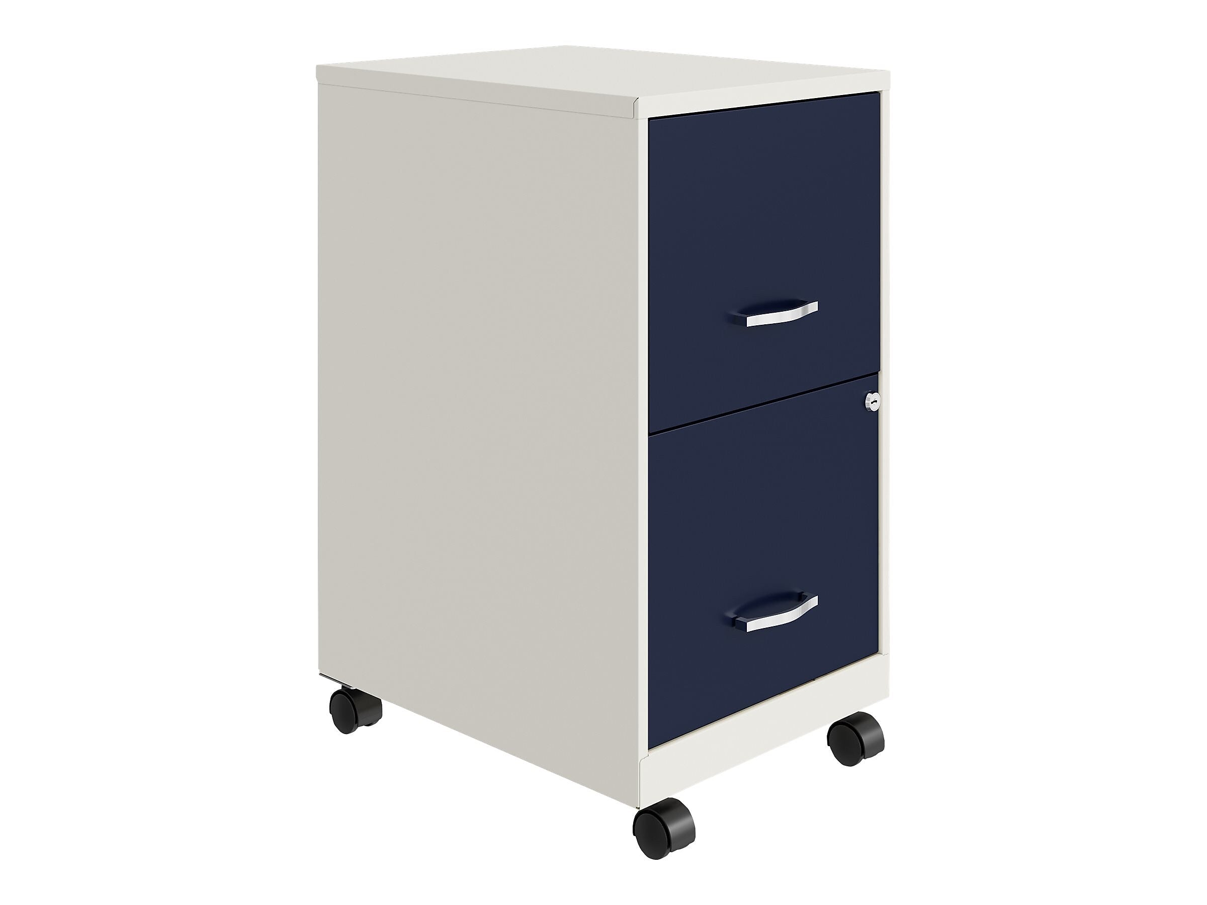 Space Solutions SOHO Smart File 2-Drawer Mobile Vertical File Cabinet, Letter Size, Lockable, Pearl White/Navy (25335)