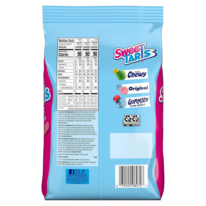 Sweetarts Treat Size Ropes Chewy Candy, Assorted Flavors, 15 oz. (08072)