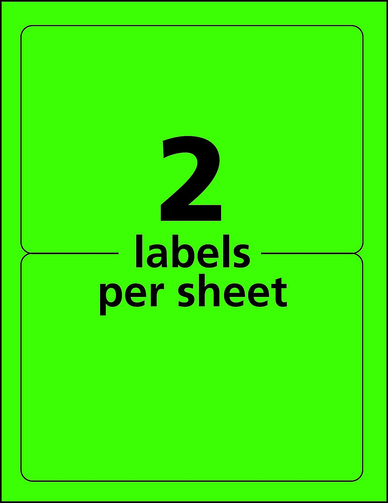 Avery Laser Shipping Labels, 5-1/2" x 8-1/2", Neon Green, 200 Labels/Box (5952)