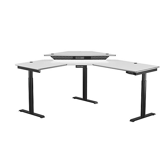VersaDesk PowerLift 60"W Electric Corner Adjustable Standing Desk, White/Black (PLCSD6072-BW-APP)