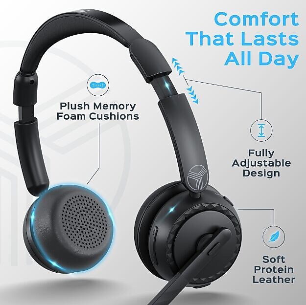 Treblab C7-Pro Noise Canceling Bluetooth Stereo Computer Headset, Black