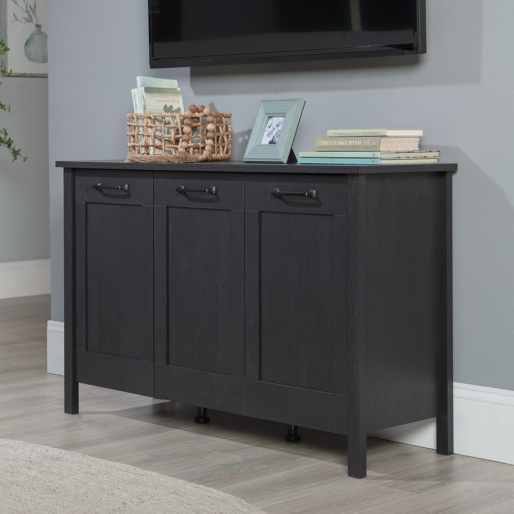 Sauder Select 30"H Storage Cabinet with 4 Shelves, Raven Oak (433978)