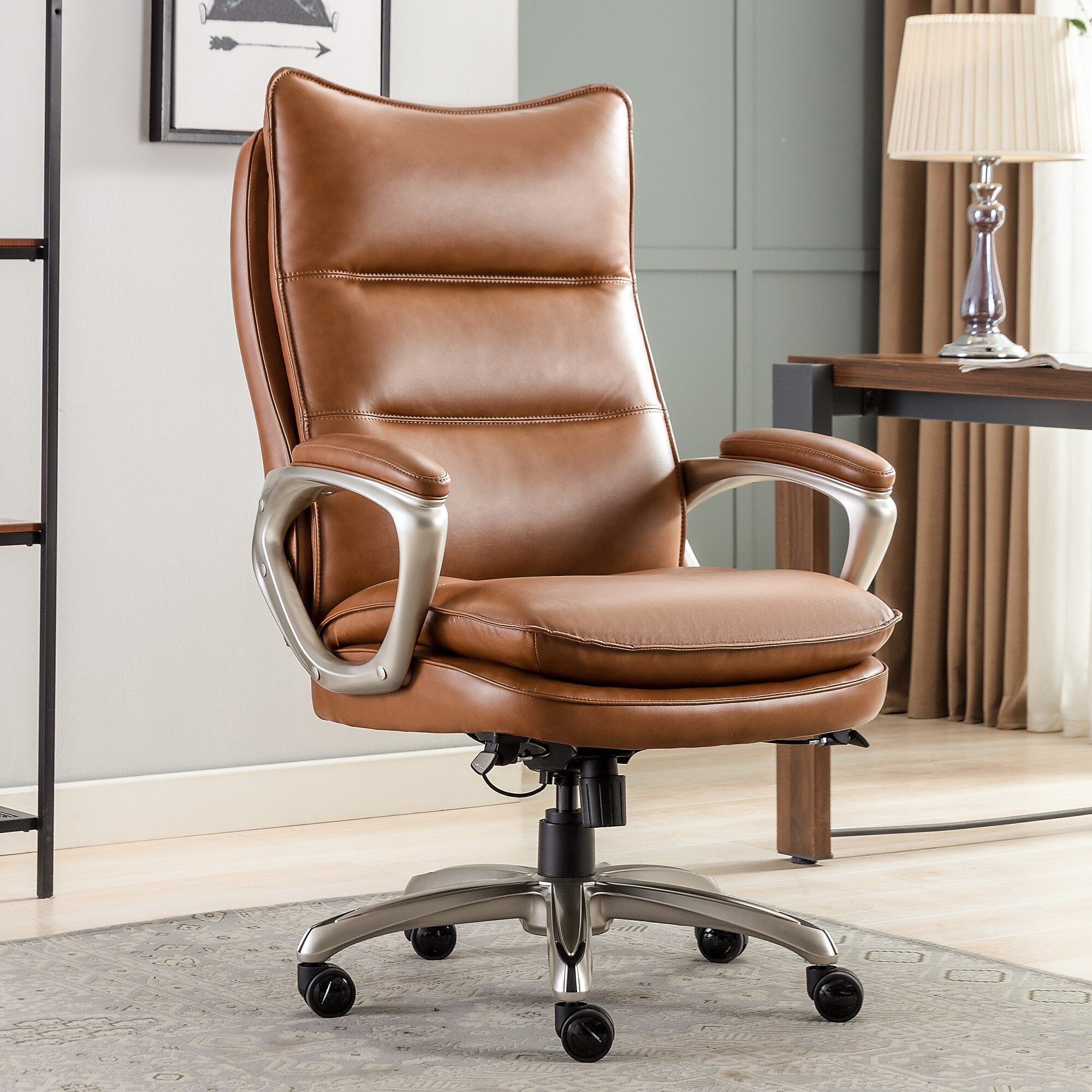 La-Z-Boy Jenkins Bonded Leather Swivel Executive Big & Tall Chair, Brown (60075-CAM)