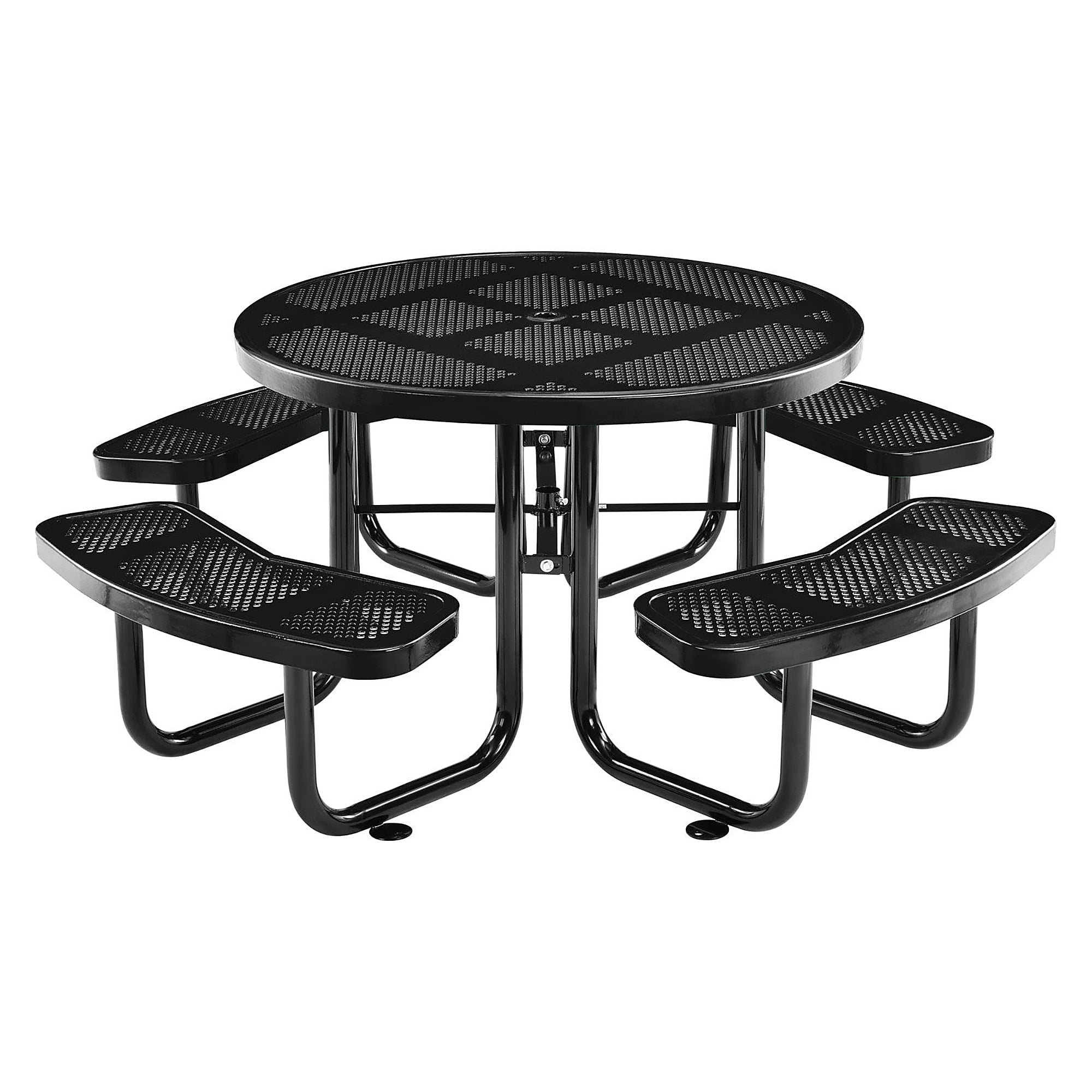 Global Industrial 46" Round Outdoor Steel Picnic Table, Perforated Metal, Black (262078BK)