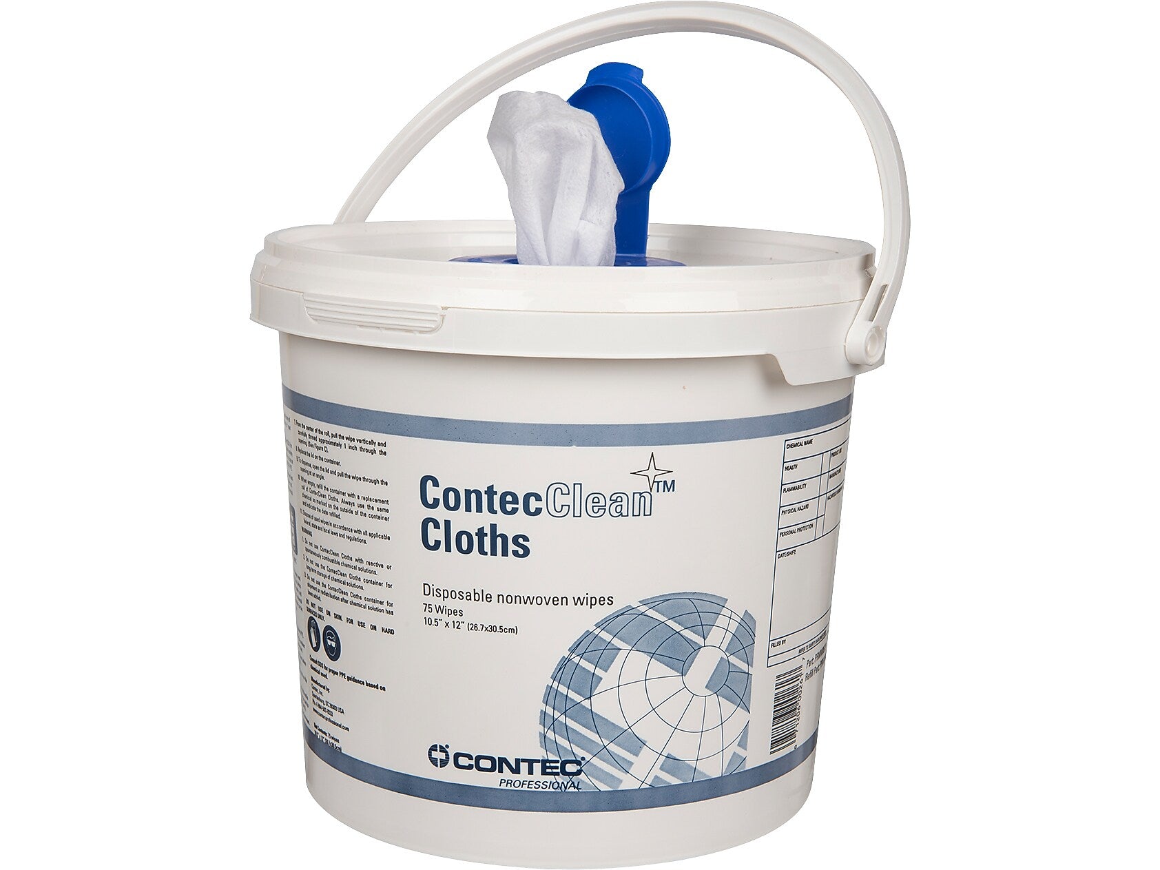 Contec ContecClean Cloth Wipe, White, 75 Wipes/Bucket, 6 Buckets/Case (PRMW0675)