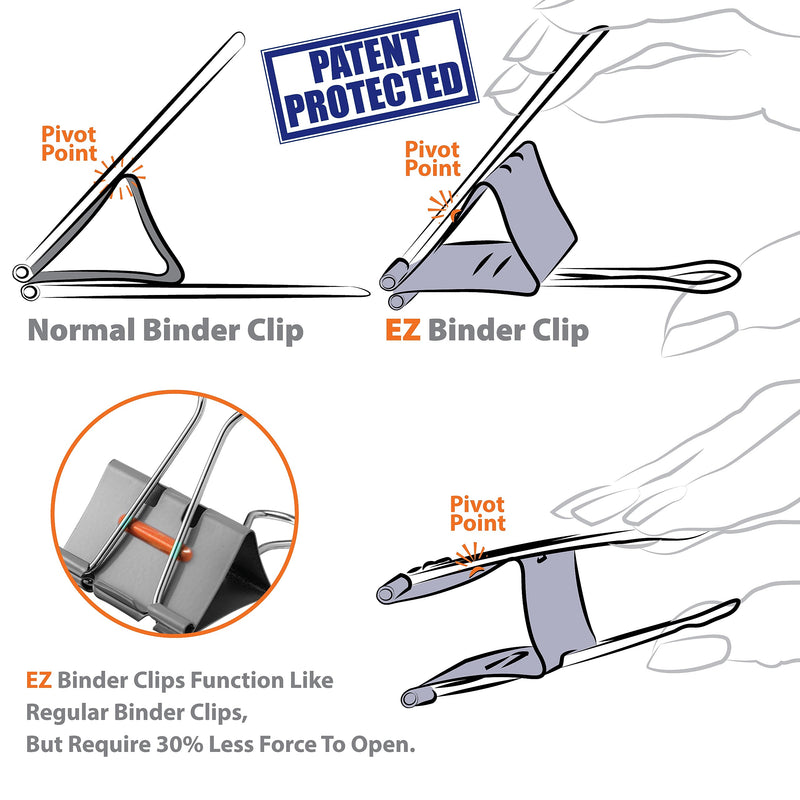 Officemate EZ Medium Binder Clips, 0.625" Capacity, Gray, 48 Clips/Pack (99550)