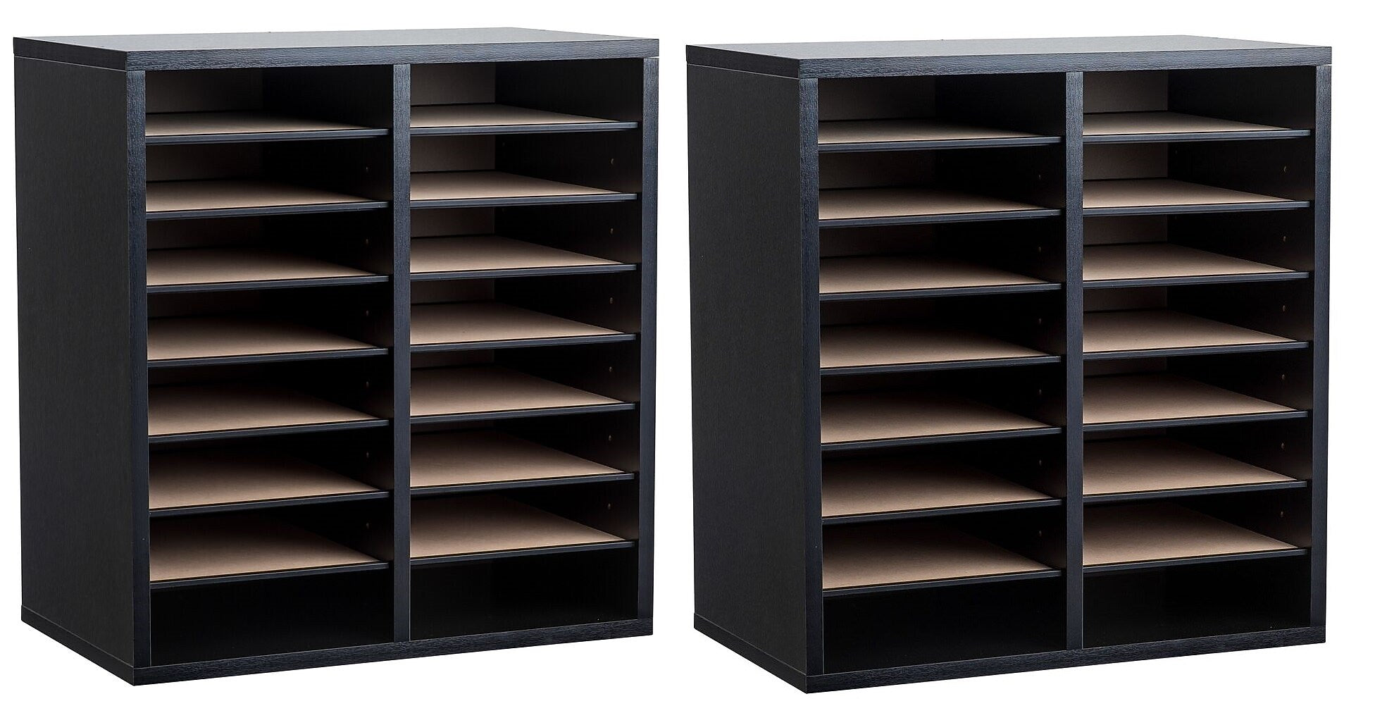 AdirOffice 500 Series 16-Compartment Literature Organizers, 20" x 11.8", Black, 2/Pack (500-16-BLK-2PK)