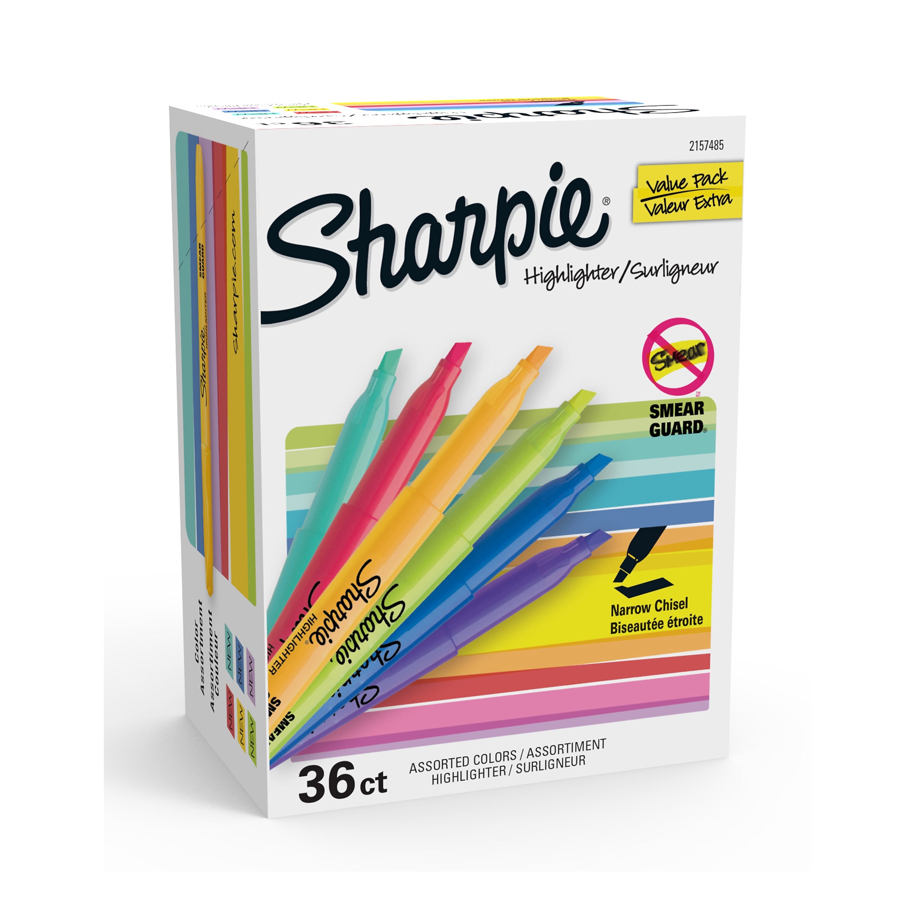 Sharpie Stick Highlighter, Chisel Tip, Assorted, 36/Pack (2133497)