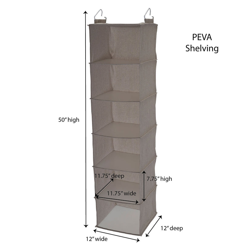 Household Essentials Hanging Closet Organizer, 6 Fabric Poly Linen Shelves (7402-1)