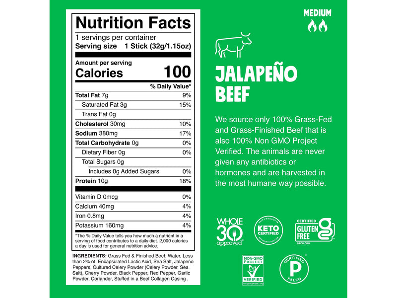 Chomps Jalapeno Beef Meat Stick, 1.15 oz., 24/Box (CJ24)