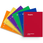 Staples 1-Subject Notebooks, 8" x 10.5", Wide Ruled, 70 Sheets, Assorted Colors, 6/Pack (ST11667C)