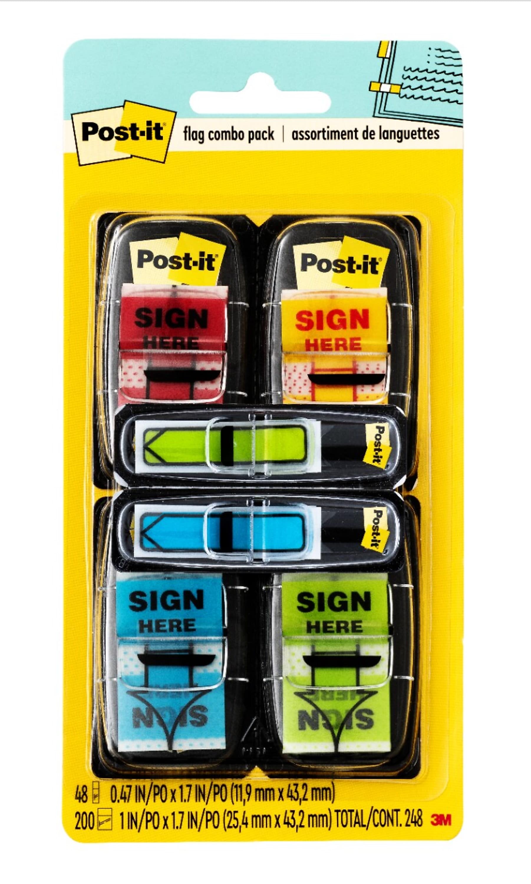 Post-it 'Sign Here' Message Flags Value Pack, .94" Wide, Assorted Colors, 200 Flags/Pack plus Bonus Arrow Flags (680-SH4VA)