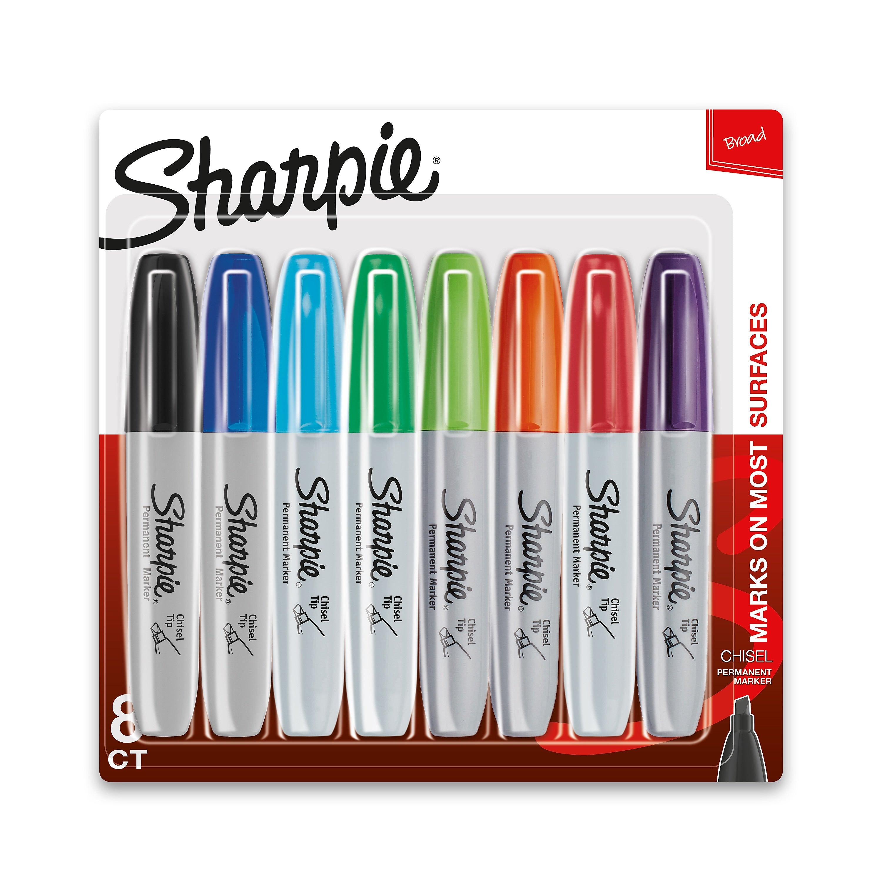 Sharpie Tank Permanent Marker, Chisel Tip, Assorted, 8/Pack (38250PP)