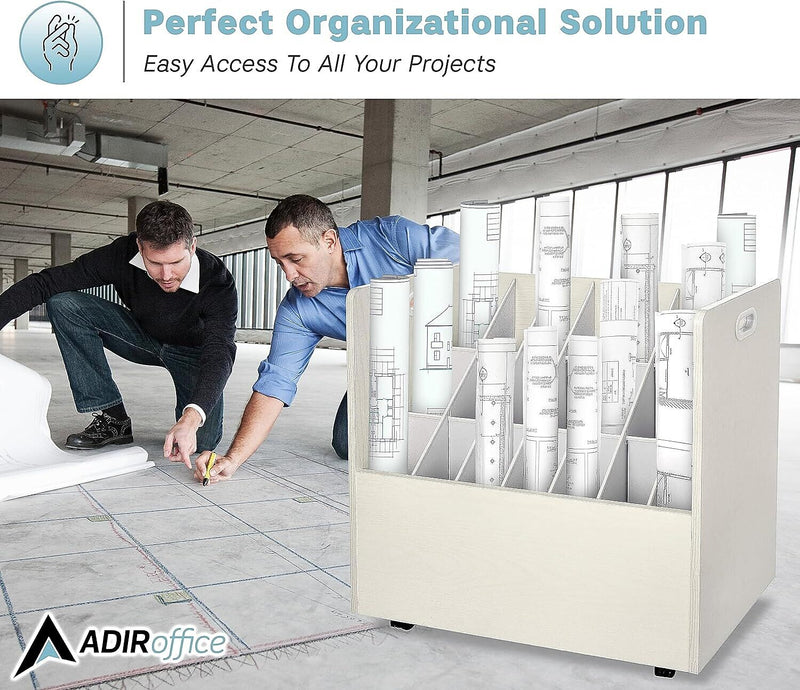 AdirOffice 21-Slot Mobile Roll File, 28.5"H x 30"W x 15.75"D, White (625-WHI-KIT1)