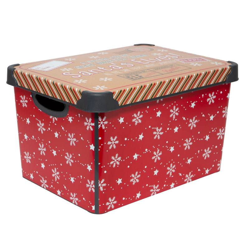 Simplify Santa's Elves Storage Tote Bin with Lid, Plastic, Multicolored (9080-30)