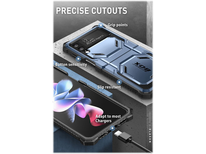 i-Blason Armorbox Metallic Blue Rugged Case for Samsung Galaxy Z Flip4 (Galaxy2022-ZFlip4-5G-Armorbox-Tilt)