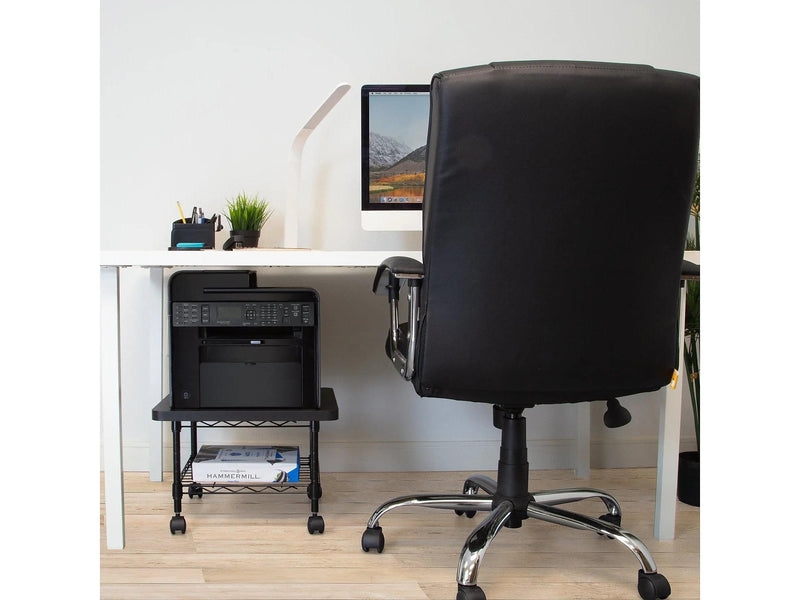 Mount-It! 2-Shelf Laminate/Steel Mobile Printer Stand with Dual Wheel Casters, Black (MI-7857)