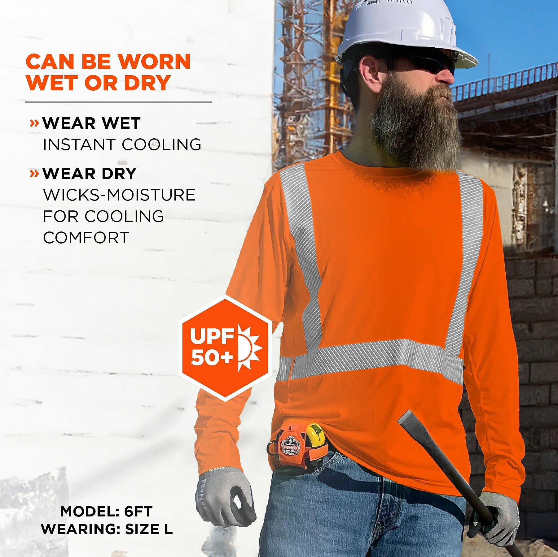 Chill-its 6688 High Visibility Long Sleeve T-Shirt, ANSI Class R2, Orange, Medium (12231)