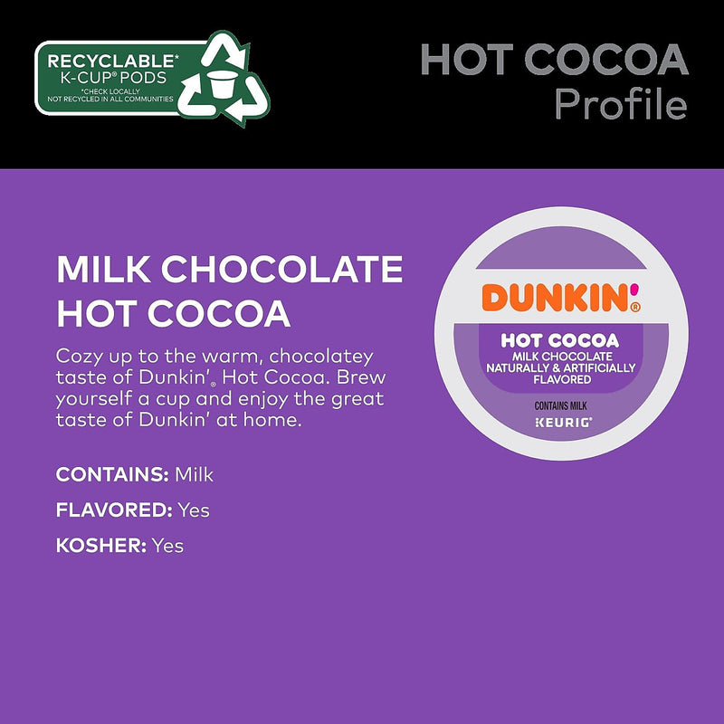 Dunkin' Milk Chocolate Hot Cocoa, 0.51 oz. Keurig® K-Cup® Pods, 22/Box (611247377215)