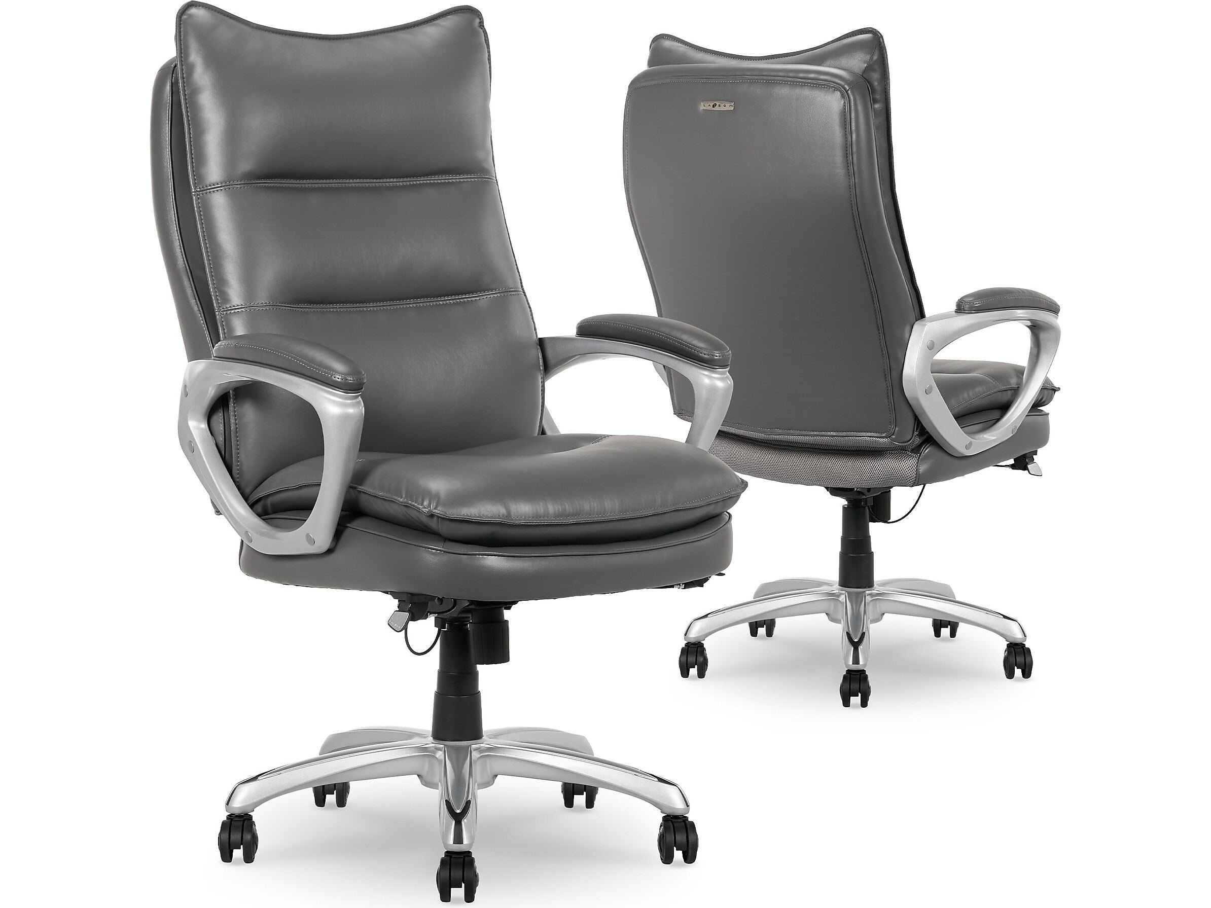 La-Z-Boy Jenkins Ergonomic Bonded Leather Executive Big & Tall Chair, 400 lb. Capacity, Gray (60075-GRY)