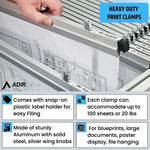 AdirOffice Hanging Clamp Document Holder, 30", Horizontal, Silver Aluminum, 12/Pack (ADI6036--2)