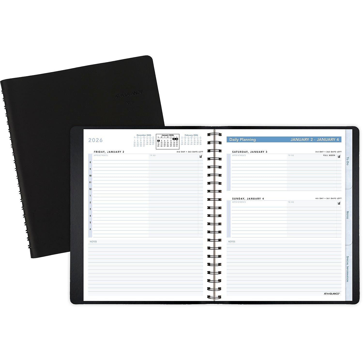 2026 AT-A-GLANCE The Action Planner 6.5" x 8.75" Daily Appointment Book, Faux Leather Cover, Black (70-EP03-05-26)