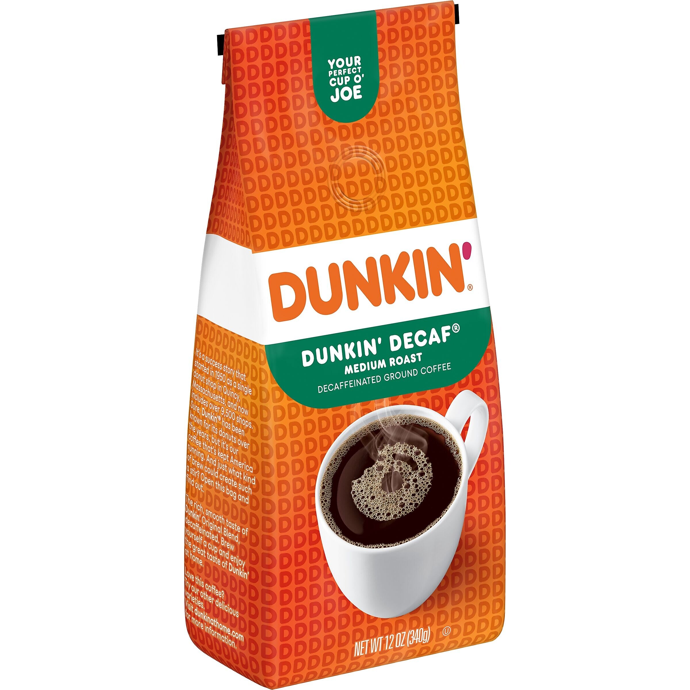 Dunkin' Decaf Original Blend Ground Coffee, Medium Roast, 12 oz., Each (SMU00048)