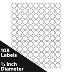 JAM Paper Laser/Inkjet Round Multipurpose Labels, 0.75" Dia, White, 108/Pack (3147612190)
