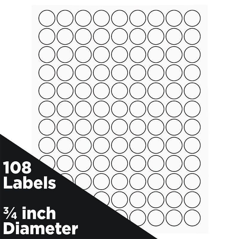 JAM Paper Laser/Inkjet Round Multipurpose Labels, 0.75" Dia, White, 108/Pack (3147612190)