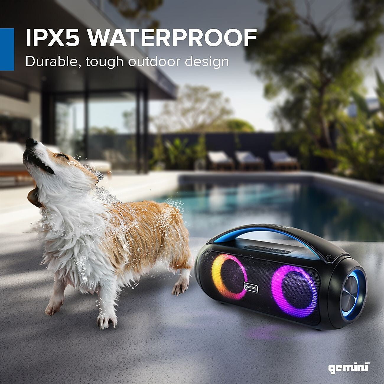 Gemini Sound 50W Bluetooth Speaker Portable Wireless IPX5 Waterproof Speaker with FM Radio, LED Party Light - Black (GGO-230L)