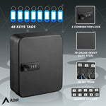 AdirOffice 30-Key Cabinet with Combination Lock and Key Tags, Black (682-30-BLK-689-PKG)