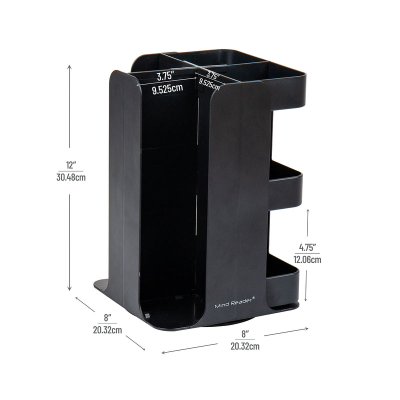 Mind Reader Plastic 8-Compartment Cup and Condiment Carousel Countertop Organizer, Black (CUPOSPIN-BLK)