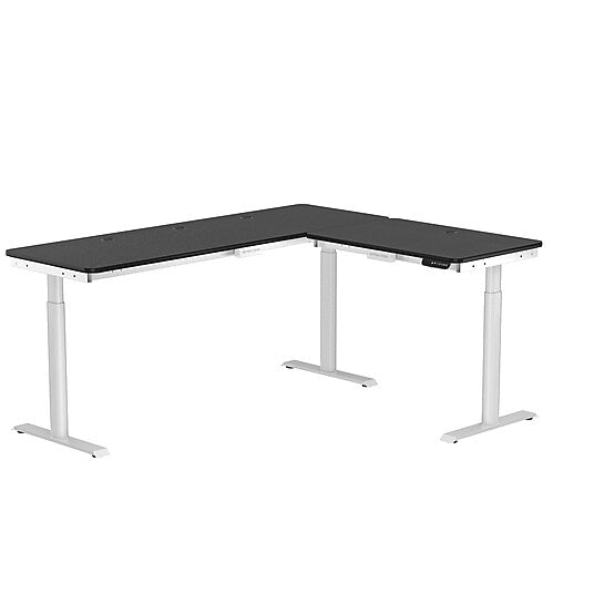 VersaDesk PowerLift 72"W Electric L-Shaped Adjustable Standing Desk, Black/White (PLLSD7260-WB-APP)