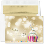 "Make a Wish Cupcake"   Card w/ Gold Lined White Envelope, 250/BX
