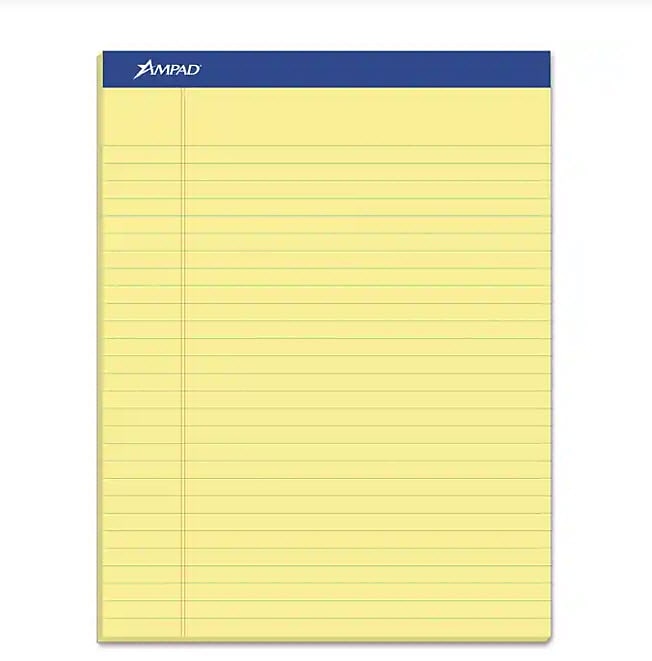 Ampad Evidence Notepad, 8.5" x 11.75", Wide Ruled, Canary, 50 Sheets/Pad, 12 Pads (20-270)