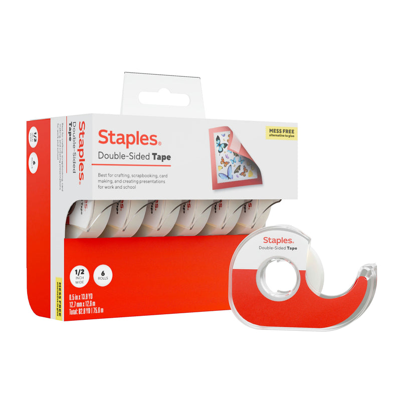 Staples Double-Sided Tape with Dispenser, 1/2" x 13.8 yds., 6/Pack (ST62849)