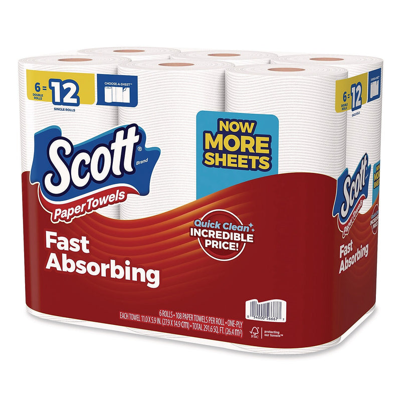 Scott Choose-a-Size Mega Paper Towels, 1-Ply, 108 Sheets/Roll, 6 Rolls/Pack, 4 Packs/Carton (56668)