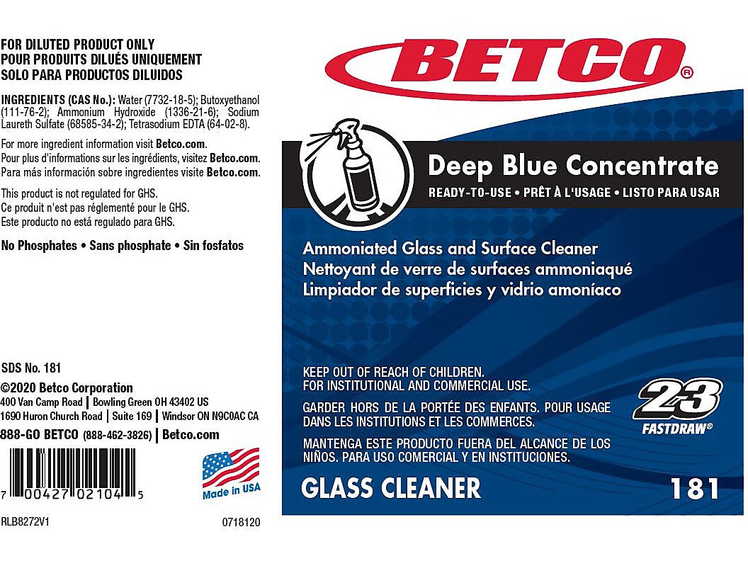 Betco Deep Blue Glass Cleaner Secondary Label, 4" x 6", Multicolor, 24 Labels/Pack (1819090)