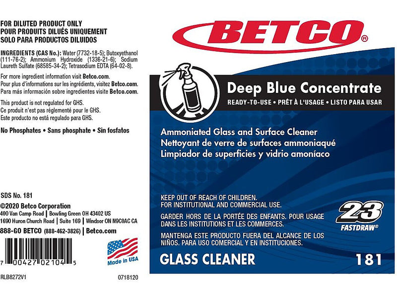 Betco Deep Blue Glass Cleaner Secondary Label, 4" x 6", Multicolor, 24 Labels/Pack (1819090)